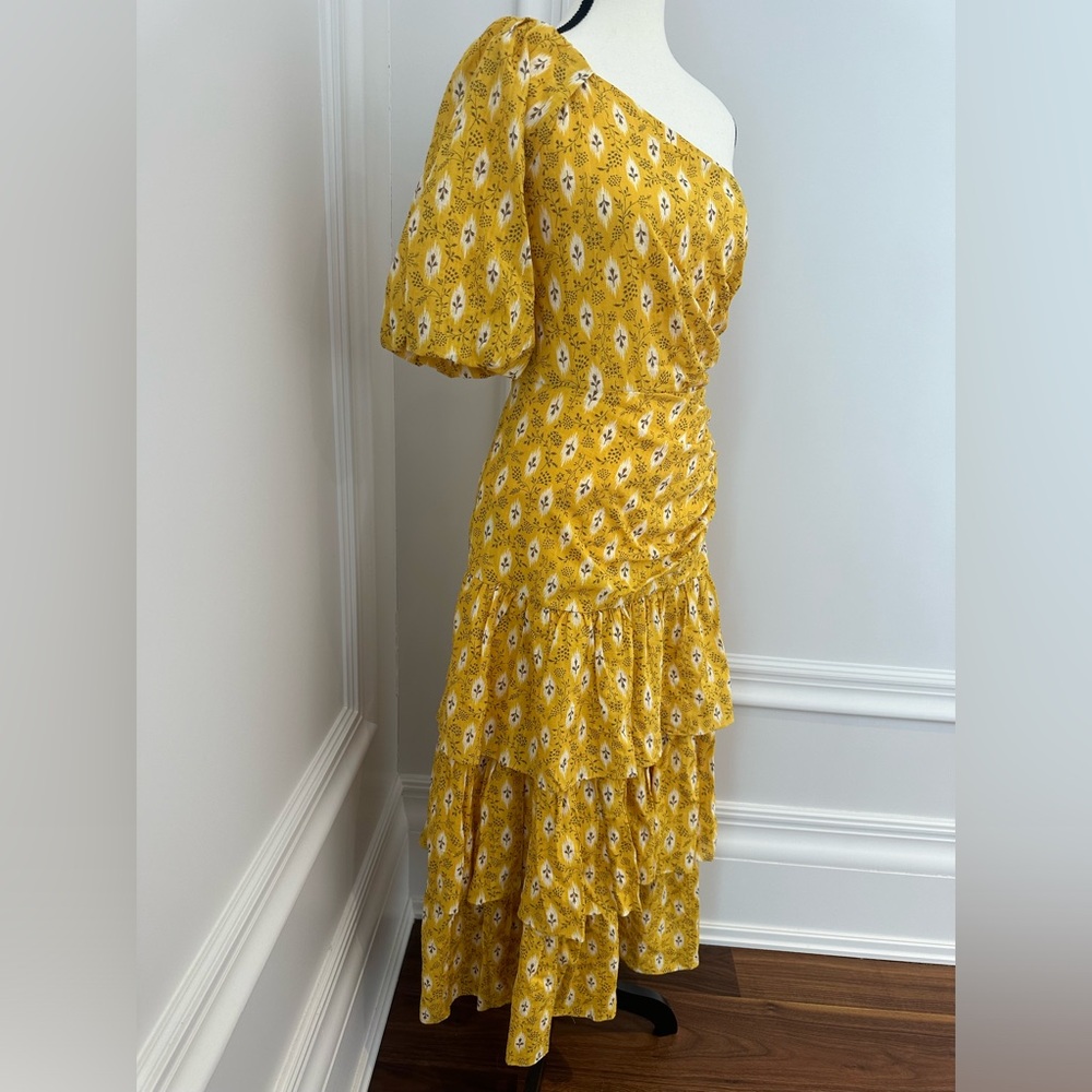 Veronica Beard NWOT Cotton Silk One Shoulder Jacquard Tiered Ruched Ruffle Dress - Picture 6 of 15